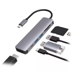 Adaptador HUB USB-C 6 en 1  HDMI 4K, USB 3.0 y SD reforzado