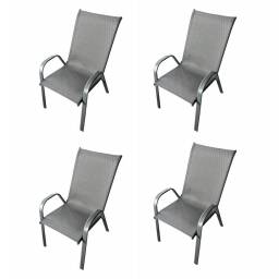 Set x 4 Silla Sling acero y textilina capoyabrazos Gris Jardin